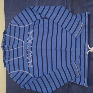 Nautica Blue and Navy Striped Hooded Pullover Womens Small